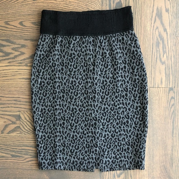 Grey and Black Leopard Print Pencil Skirt - Picture 1 of 4